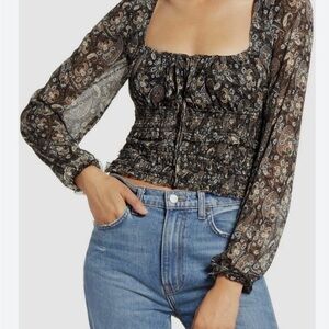FREE PEOPLE Lolita Peasant Blouse Top In Dark Paisley Combo